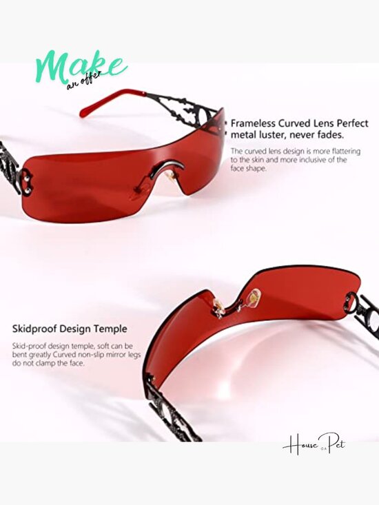 Metal Rimless Y2K Sunglasses Rectangle Vintage Flame Retro Eyewear